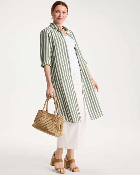 Collared Striped Linen-Cotton Duster Tunic