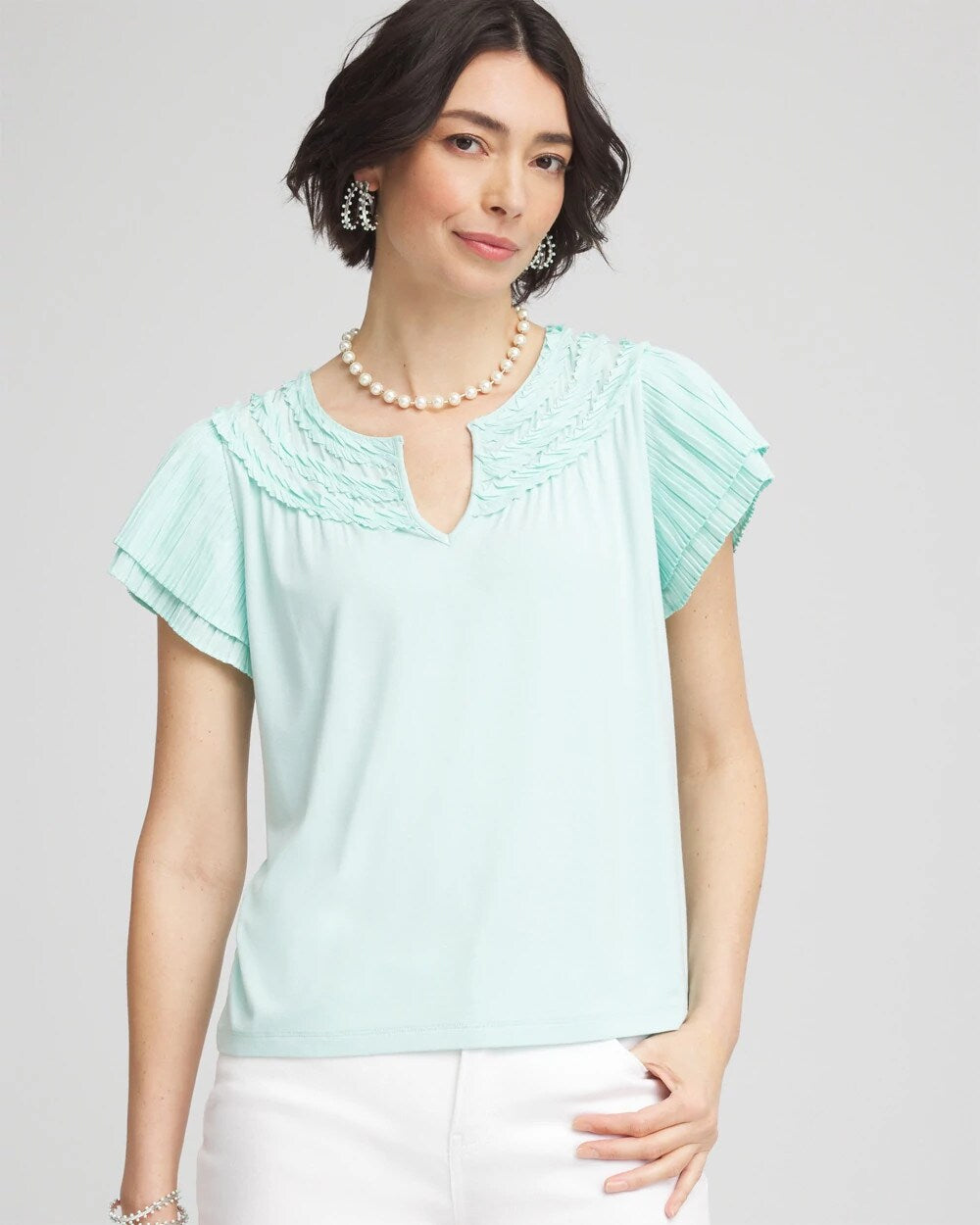 Touch of Cool Layered Pleated Flutter Tee