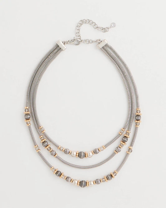 Mixed-Metal Short Triple-Strand Necklace