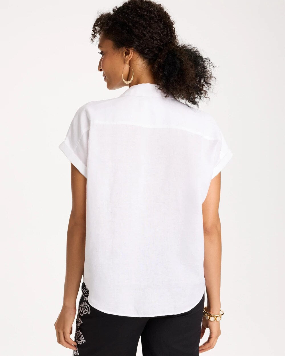 No Iron Linen Tie-Front Cap Sleeve Shirt