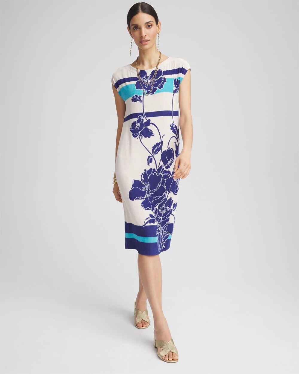 Travelers Wildflower Cap-Sleeved Column Dress