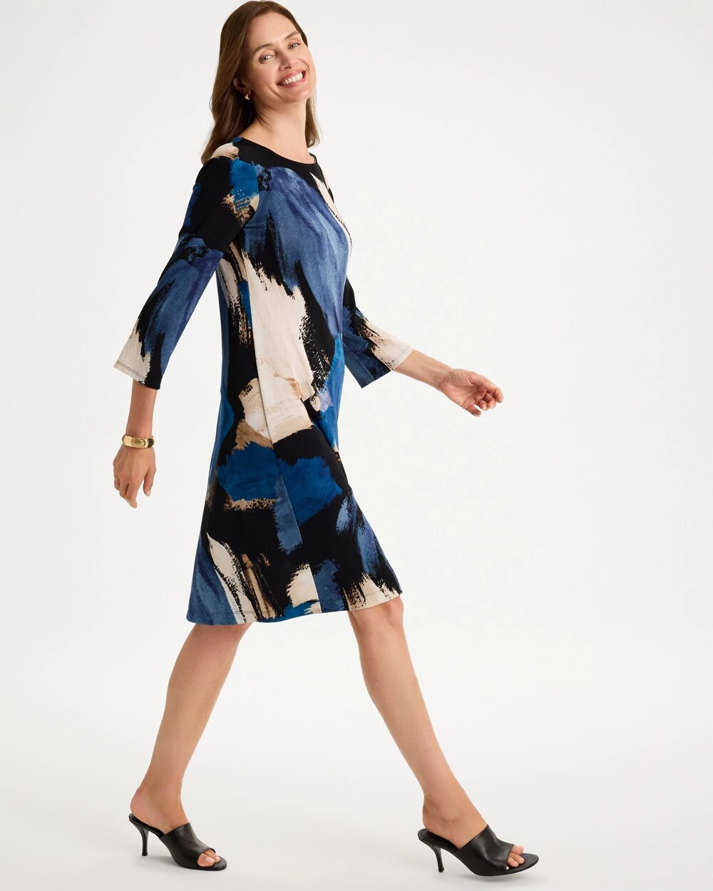 Travelers Printed 3/4 Bell Sleeve Dress