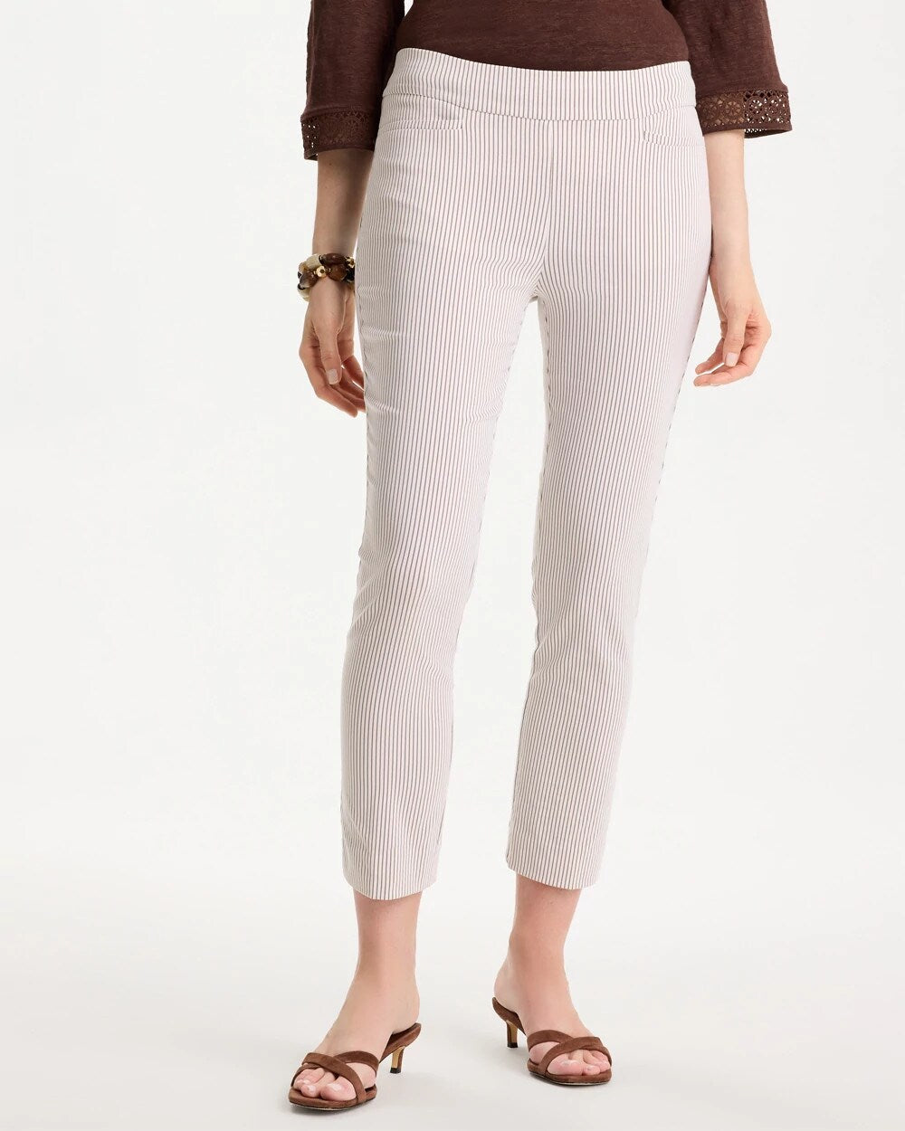 Striped Brigitte Slim Pull-On Crop Pant