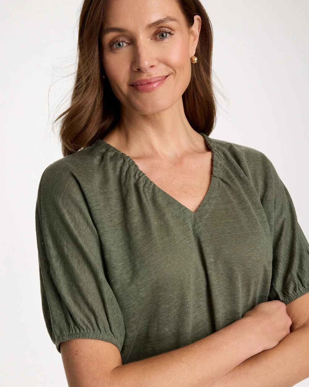 Linen Ruched V-Neck Tee