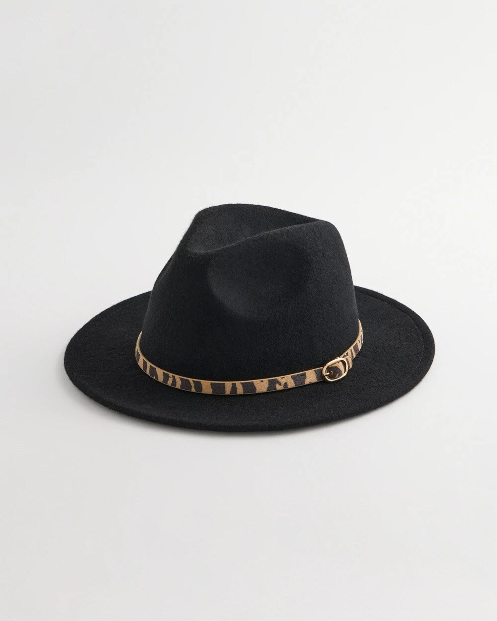Animal-Print-Trim Wool Felt Fedora Hat