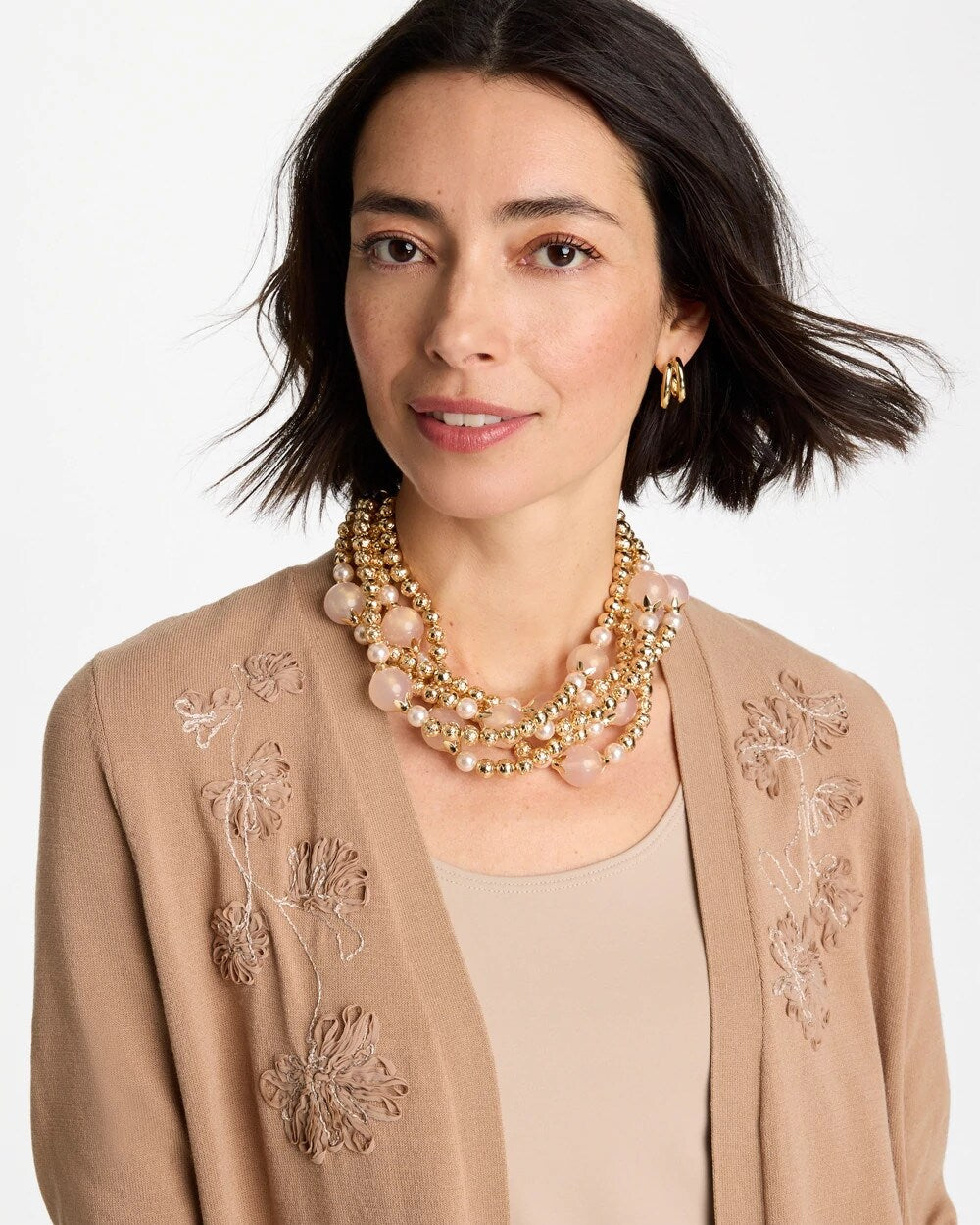 Gold Pink Chunky Beaded Necklace