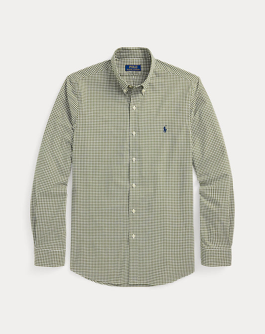 Slim Fit Gingham Stretch Poplin Shirt Garden Trail White