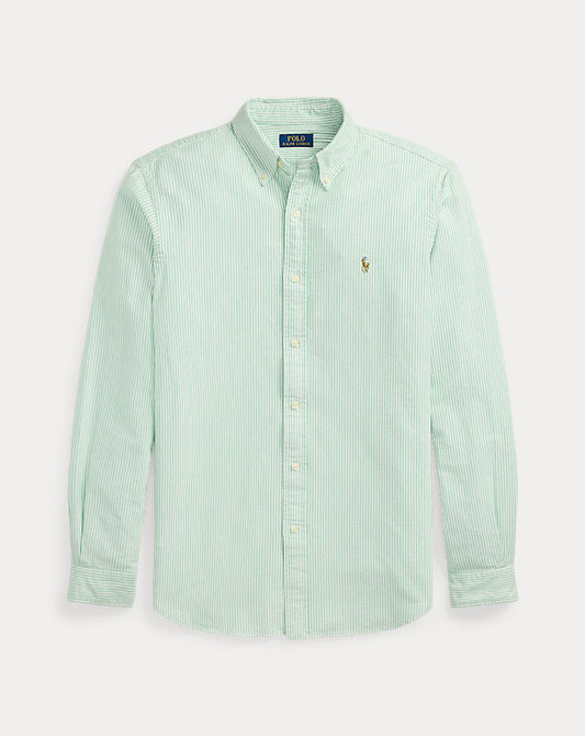 Custom Fit Striped Oxford Shirt Summer Emerald/Whit