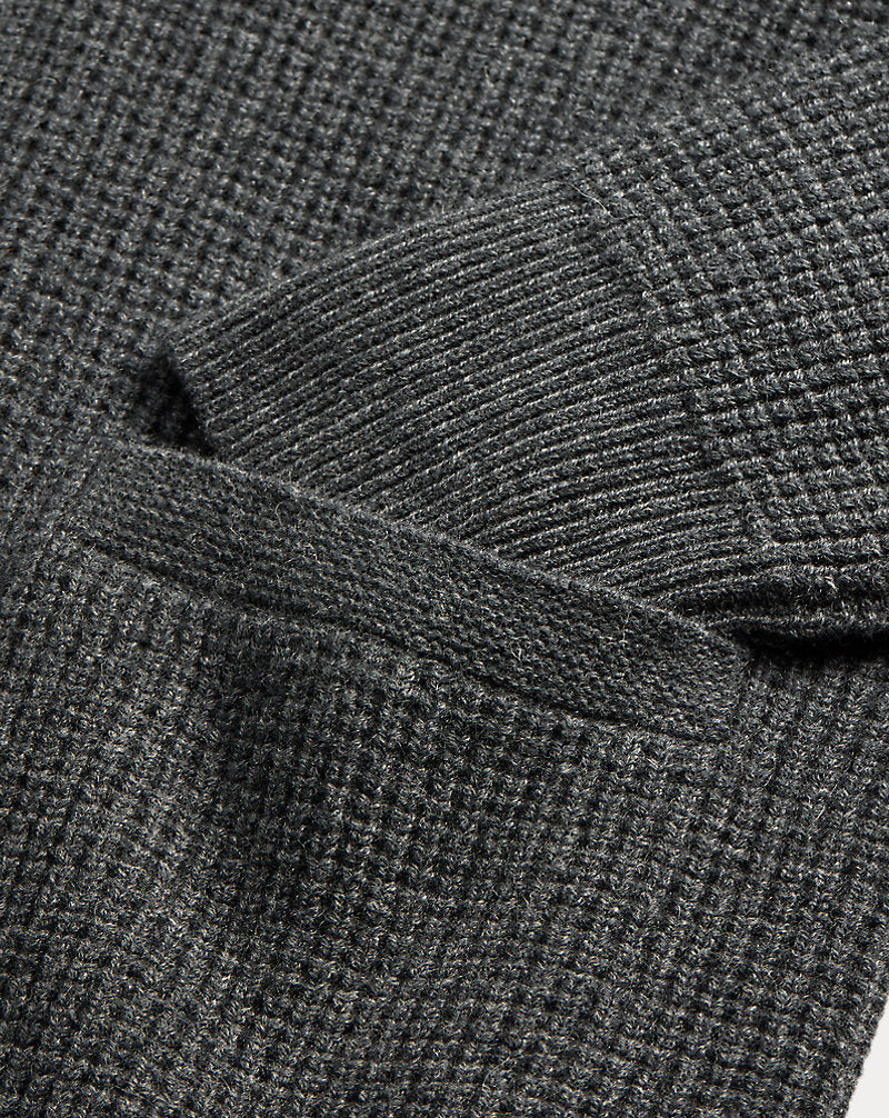 Waffle-Knit Cashmere Shawl Cardigan Dark Grey Heather